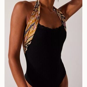 Free People Black Eyes For You Bodysuit